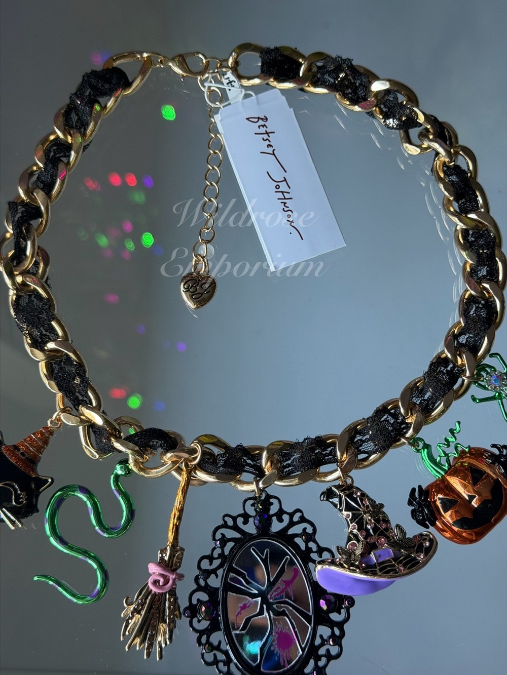 Betsey Johnson Halloween Collar Statement Necklace Witch Broom Spider Cat Snake - Picture 2 of 14